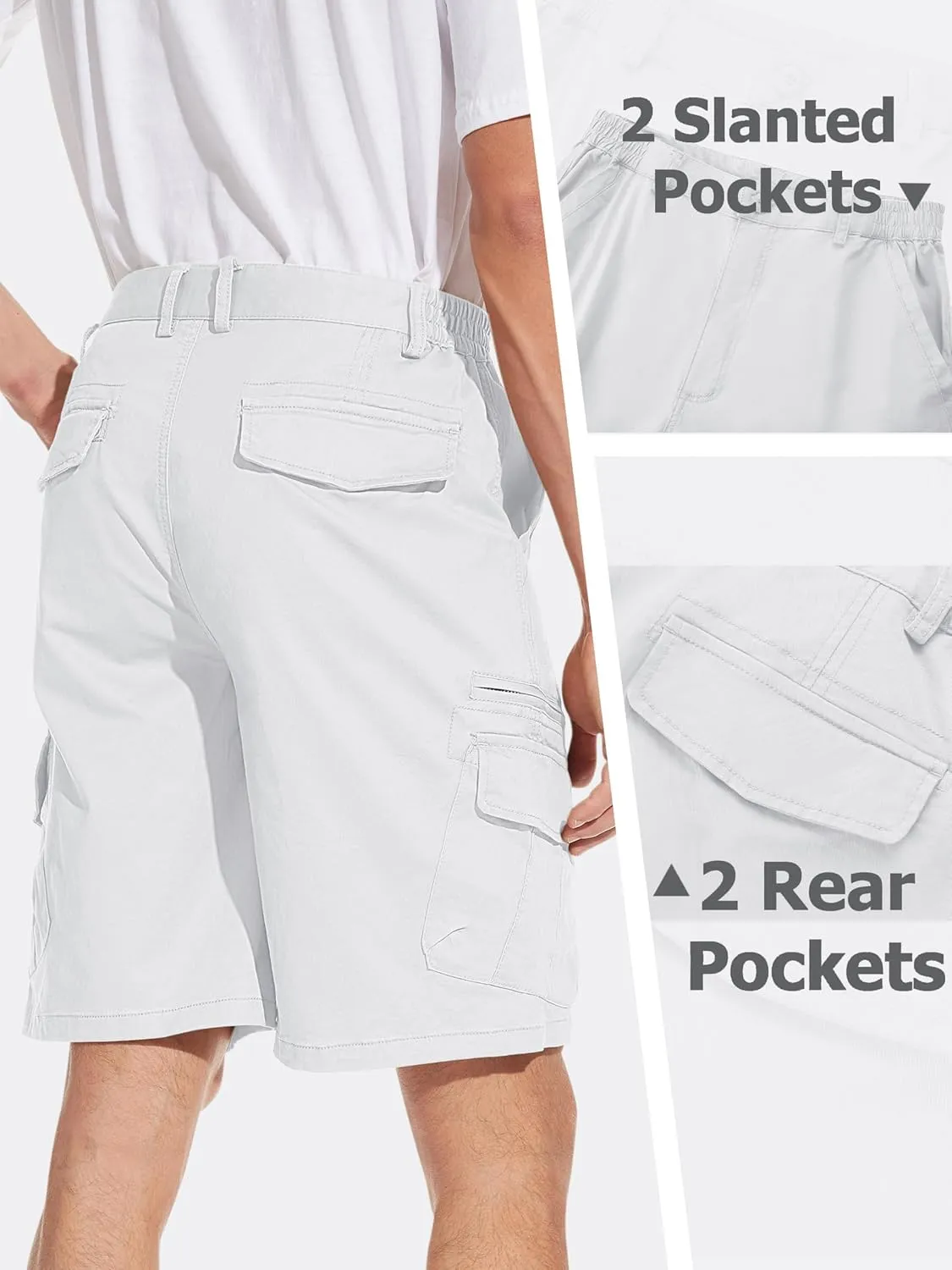 TACVASEN Men's Cargo Short 7 Pockets Comfortable Cotton Elastic Waist Causal Work Shorts