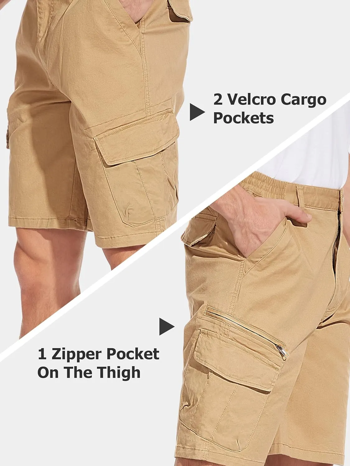 TACVASEN Men's Cargo Short 7 Pockets Comfortable Cotton Elastic Waist Causal Work Shorts