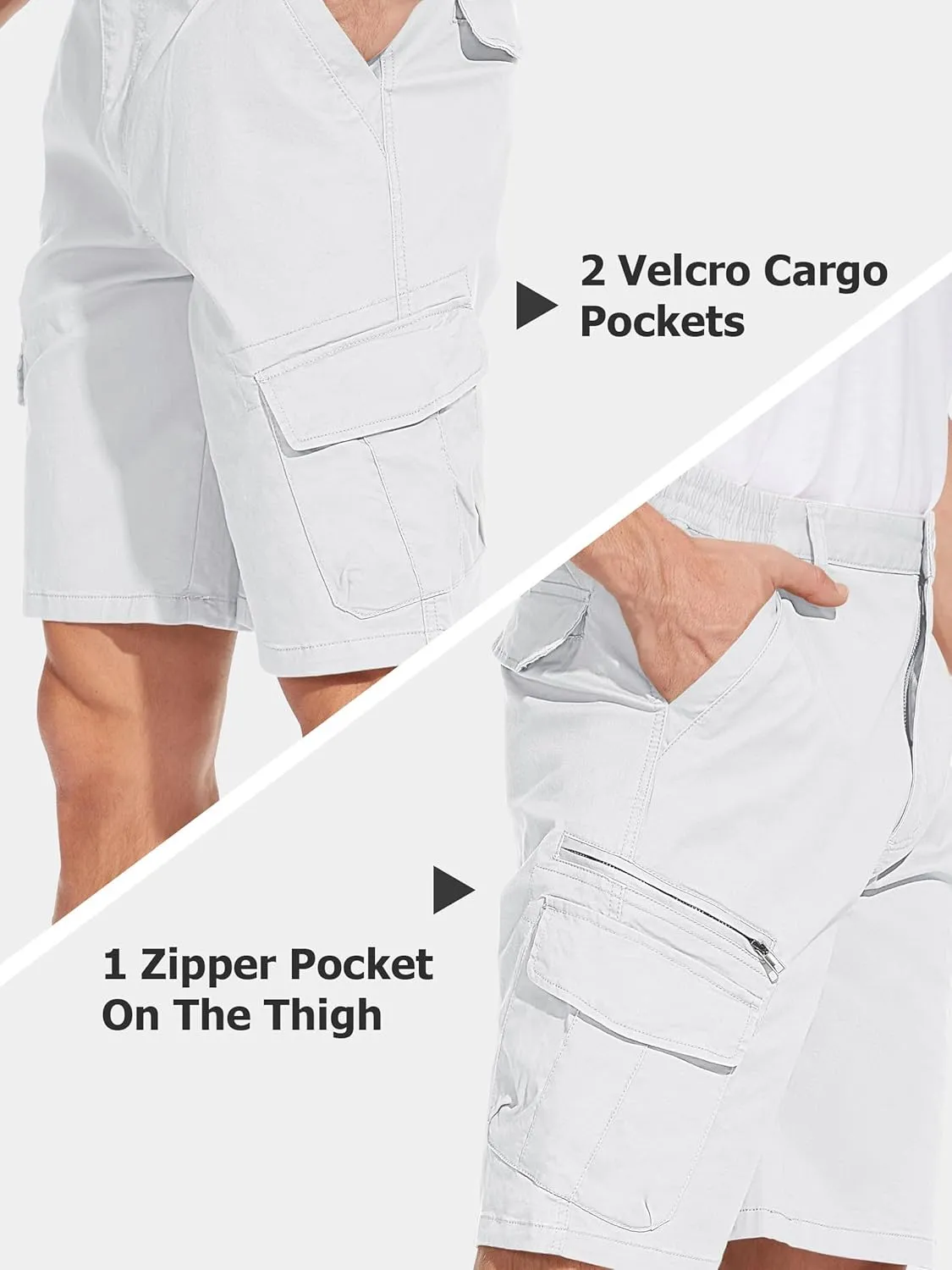 TACVASEN Men's Cargo Short 7 Pockets Comfortable Cotton Elastic Waist Causal Work Shorts