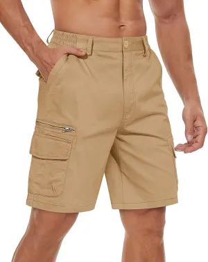 TACVASEN Men's Cargo Short 7 Pockets Comfortable Cotton Elastic Waist Causal Work Shorts