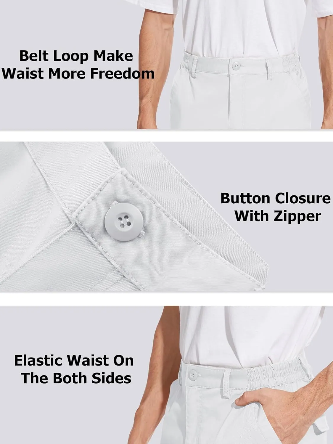 TACVASEN Men's Cargo Short 7 Pockets Comfortable Cotton Elastic Waist Causal Work Shorts