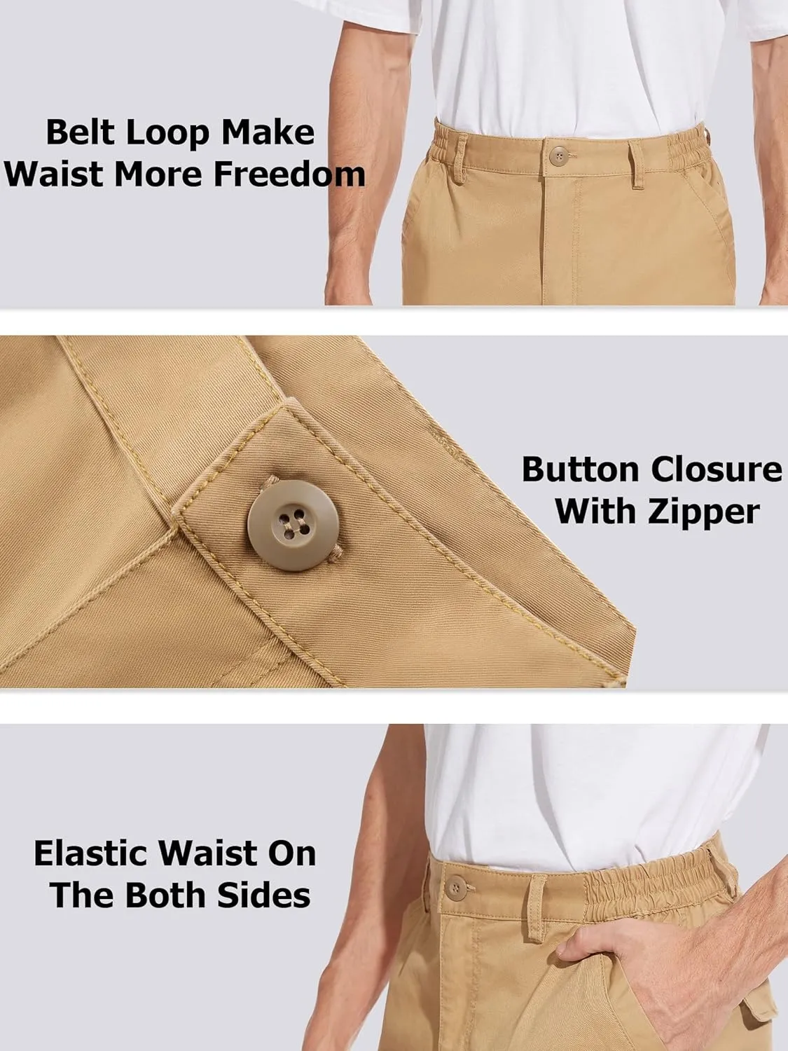 TACVASEN Men's Cargo Short 7 Pockets Comfortable Cotton Elastic Waist Causal Work Shorts