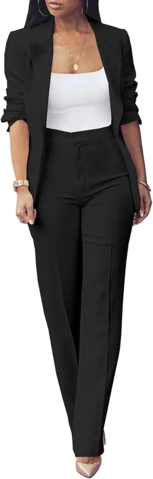 Tcremisa Women's Fashion Fall 2 Piece Pant Suit Dressy Long Sleeve Blazer and Slim Fit Pants Set Business Outfits