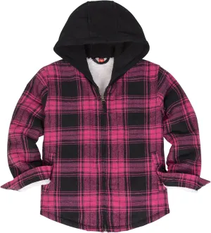 ThCreasa Unisex Toddler Boys Girls Plaid Zip Up Flannel Hooded Jacket Sherpa Lined Shacket with Hand Pockets