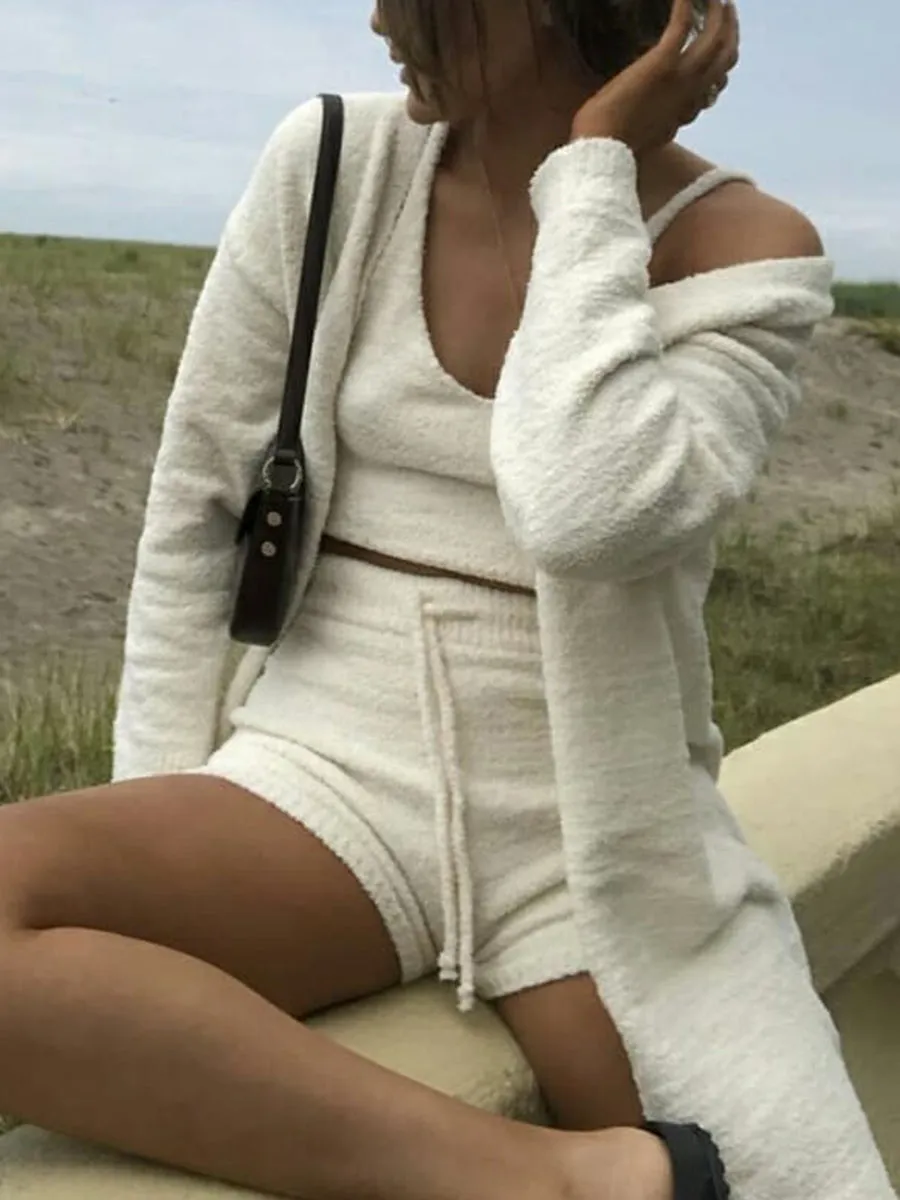 Three-Piece Set Of Solid Color Casual Shorts