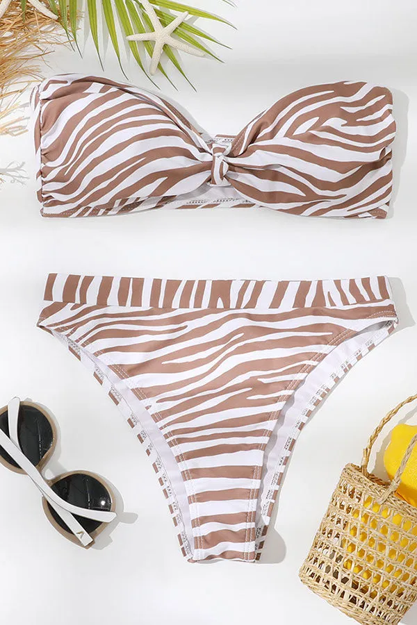 Tiger Stripe Print Stylish Bandeau Bikini