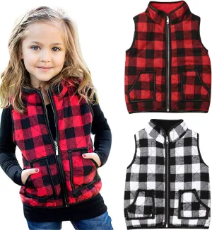 Toddler Baby Girls Boys Winter Warm Vest Clothes Buffalo Plaid Christmas Jacket Kids Puffer Quilted Gilet Coat