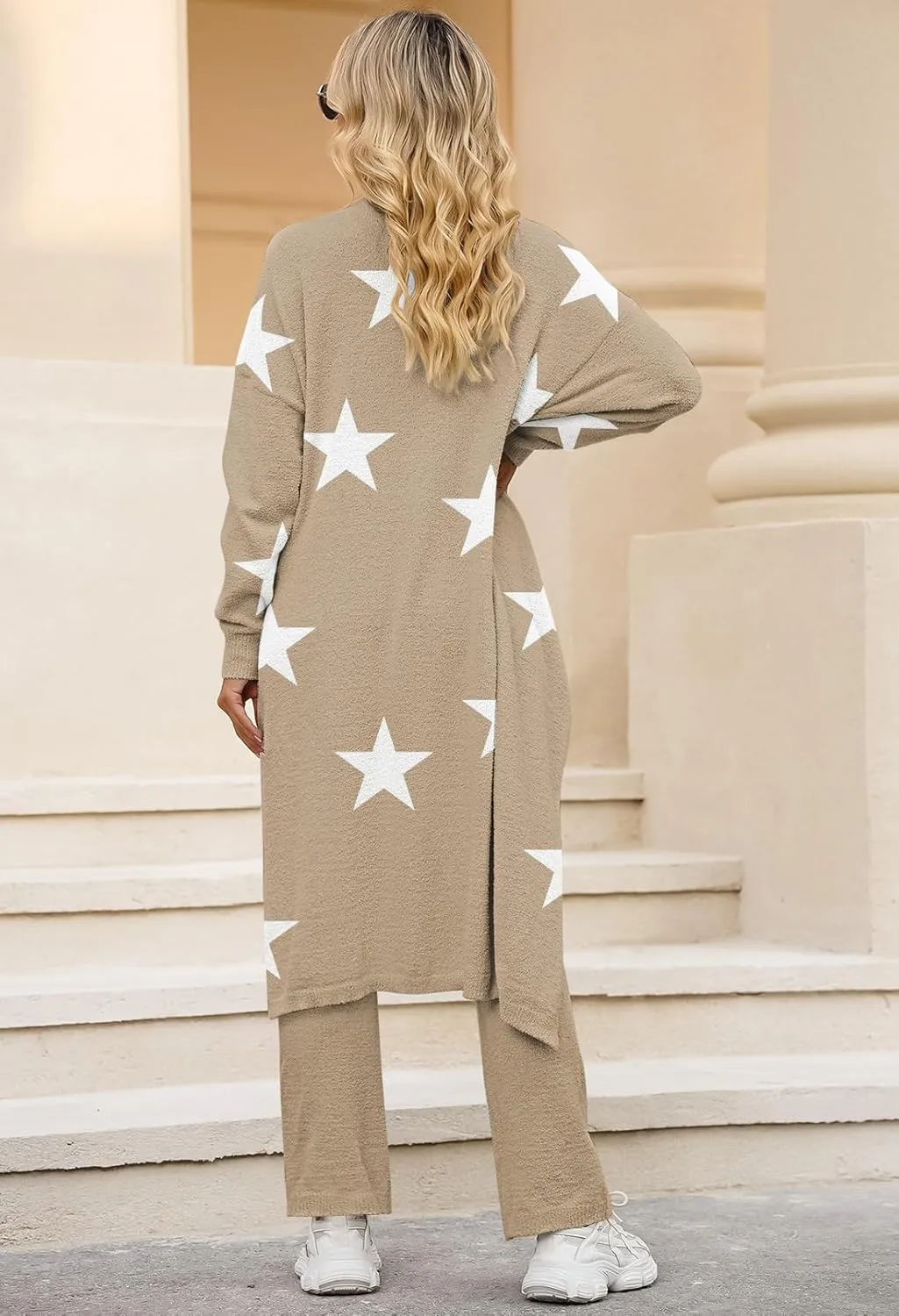 TOLENY Women's Fuzzy 3 Piece Lounge Sets Sweatsuits Open Front Cardigan Crop Tank Tops Wide Legs Pants Outfits