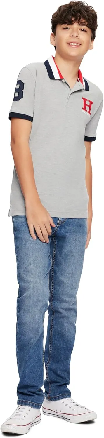 Tommy Hilfiger Boys' Short Sleeve Premium Pique Polo Shirt, Button Closure, Soft & Comfortable