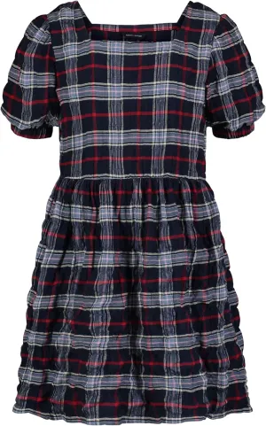 Tommy Hilfiger Girls' Seersucker Plaid Dress with Bubble Sleeve, Everyday Casual Wear, Soft & Comfortable Fit