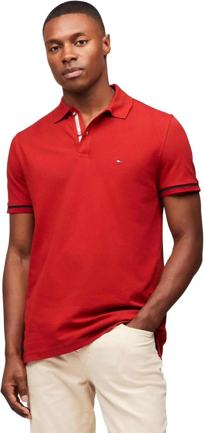 Tommy Hilfiger Men's Short Sleeve Casual Polo Shirts in Regular Fit with Stretch and Cuff Designs