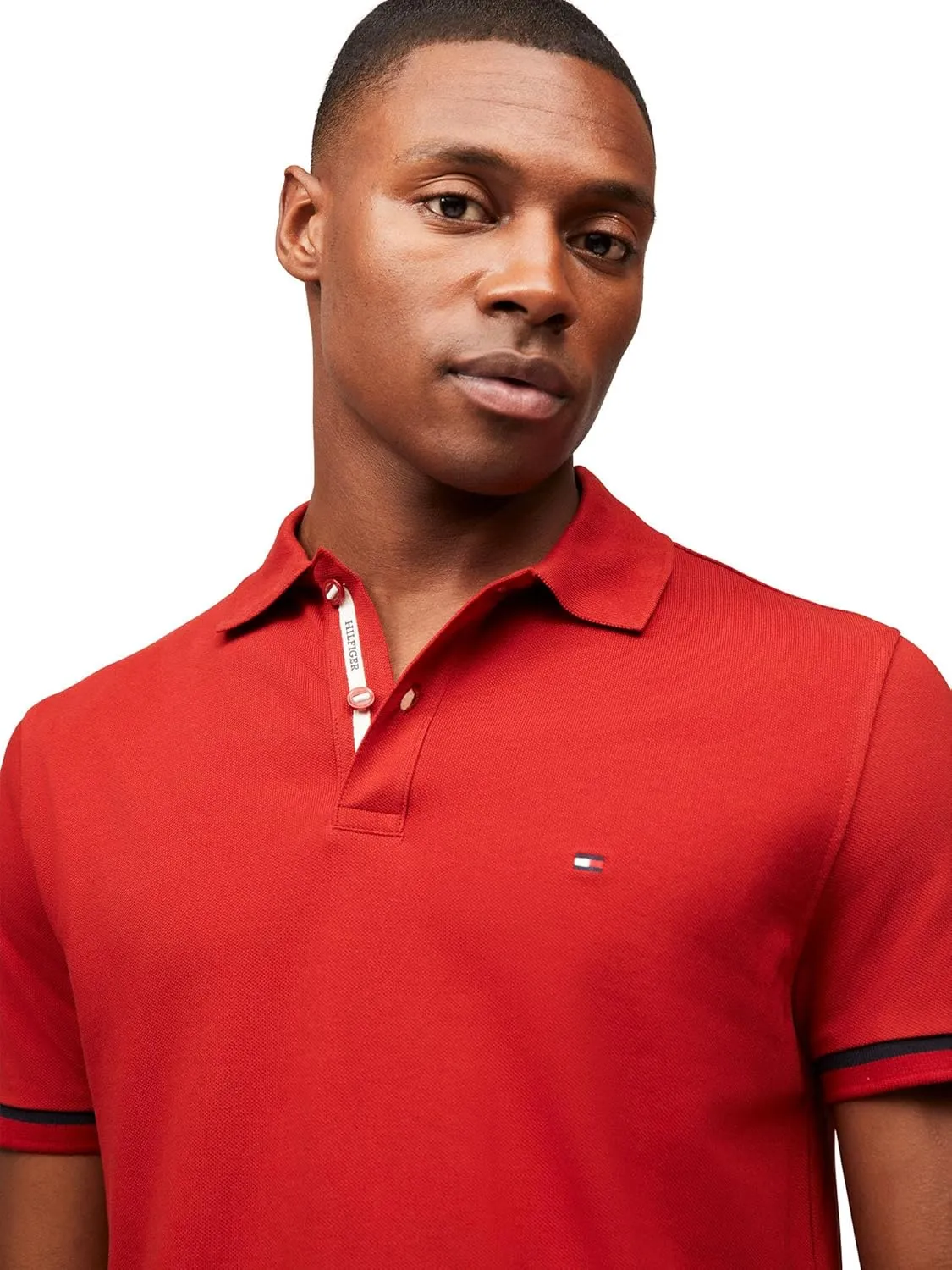 Tommy Hilfiger Men's Short Sleeve Casual Polo Shirts in Regular Fit with Stretch and Cuff Designs