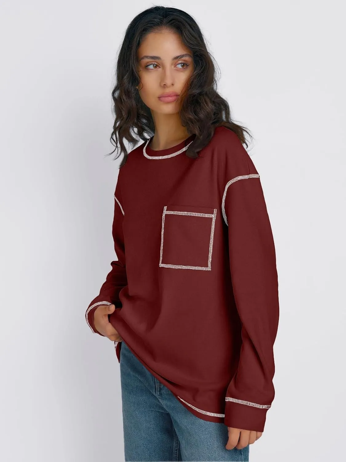 Trendy Queen Womens Crewneck Sweatshirts Long Sleeve Shirts Lightweight Sweaters Fall Tops Fashion Outfits 2025