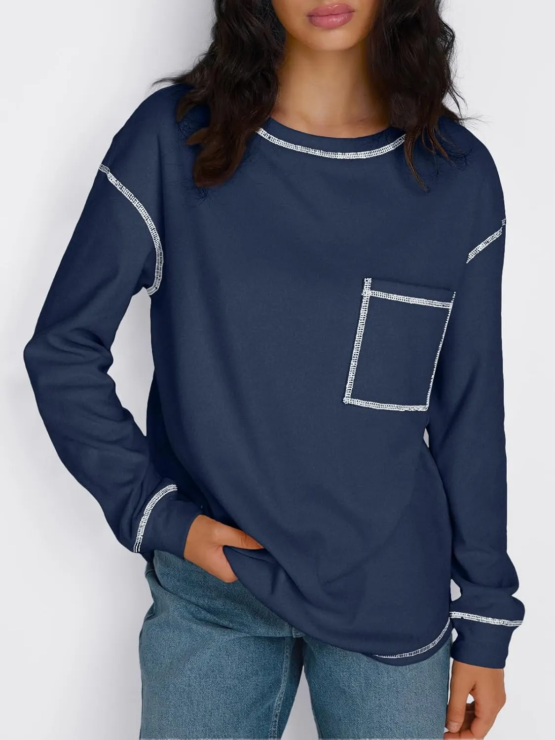 Trendy Queen Womens Crewneck Sweatshirts Long Sleeve Shirts Lightweight Sweaters Fall Tops Fashion Outfits 2025