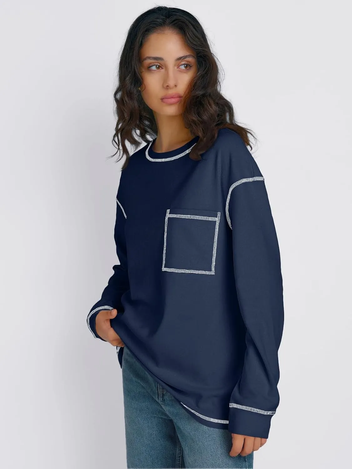 Trendy Queen Womens Crewneck Sweatshirts Long Sleeve Shirts Lightweight Sweaters Fall Tops Fashion Outfits 2025