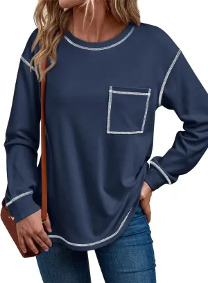 Trendy Queen Womens Crewneck Sweatshirts Long Sleeve Shirts Lightweight Sweaters Fall Tops Fashion Outfits 2025