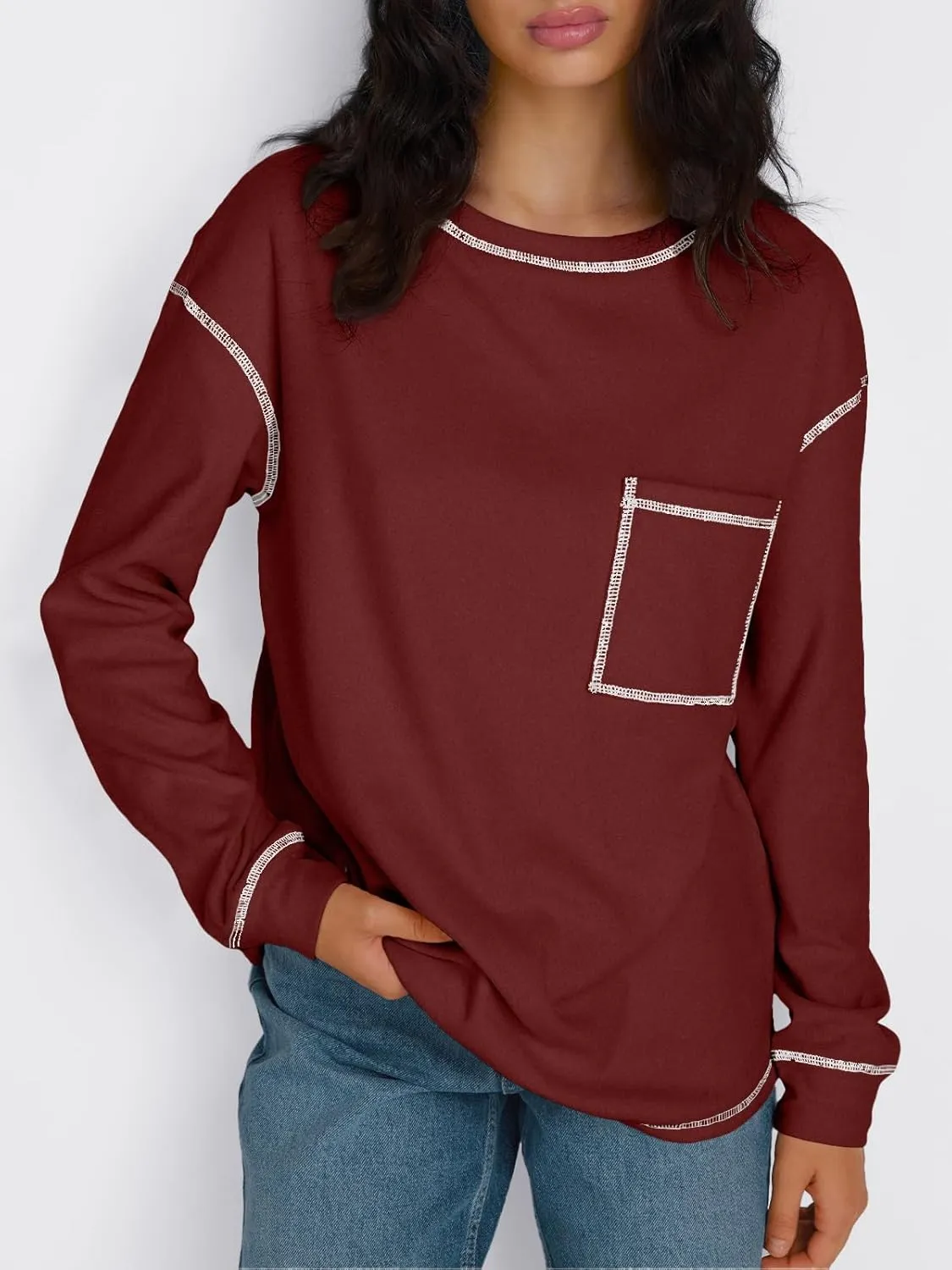 Trendy Queen Womens Crewneck Sweatshirts Long Sleeve Shirts Lightweight Sweaters Fall Tops Fashion Outfits 2025