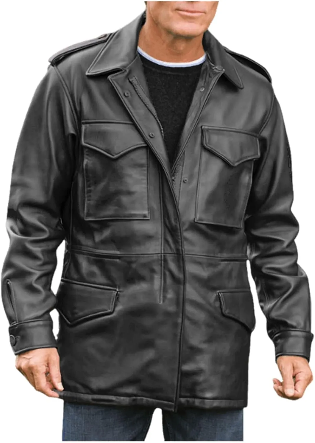 US Army Leather M65 Field Jacket Men Military M-65
