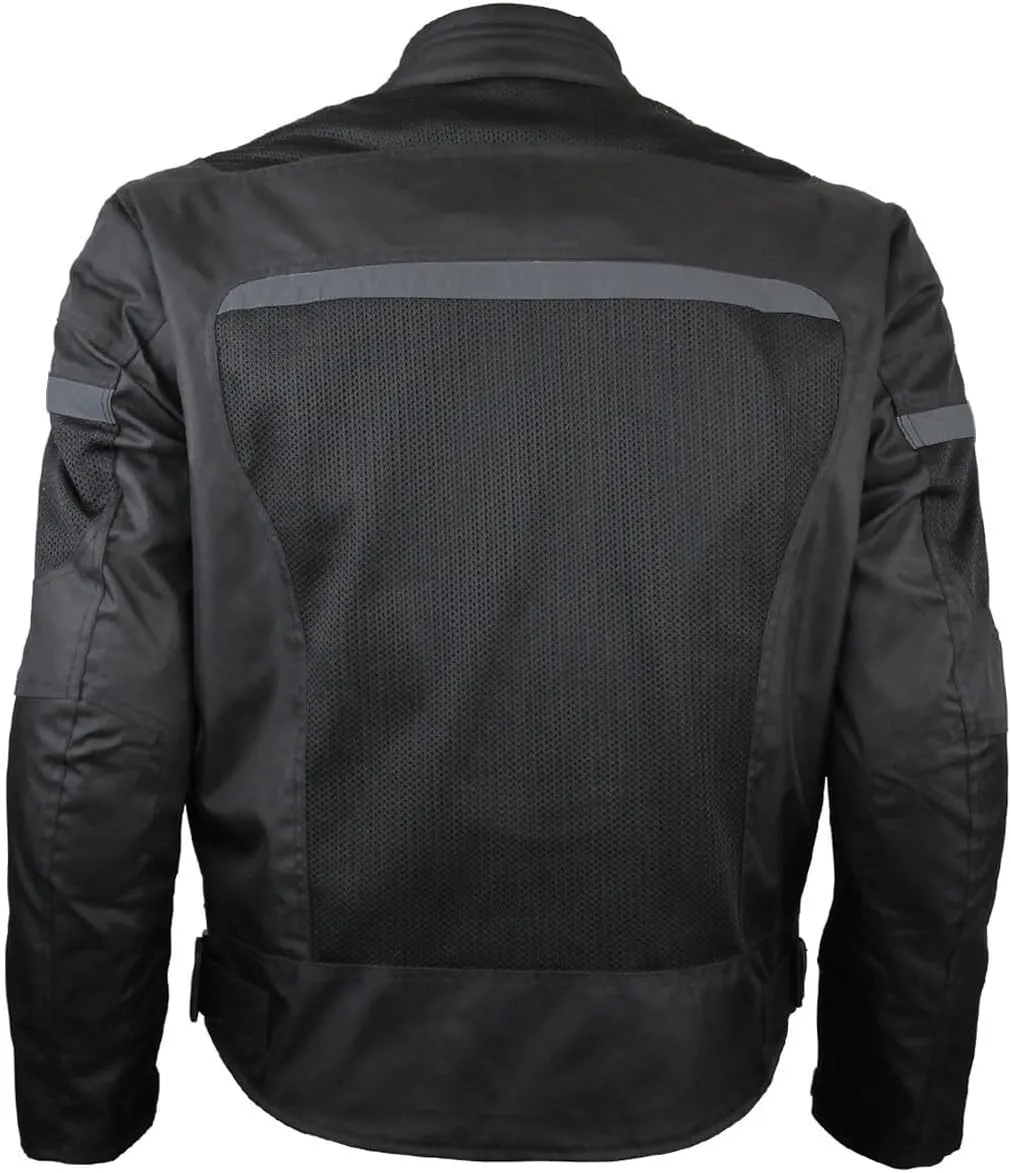 Vance Leather Mens Advanced All-Season Reflective Mesh & Textile Motorcycle Jacket w/CE Armor & Removable Liner
