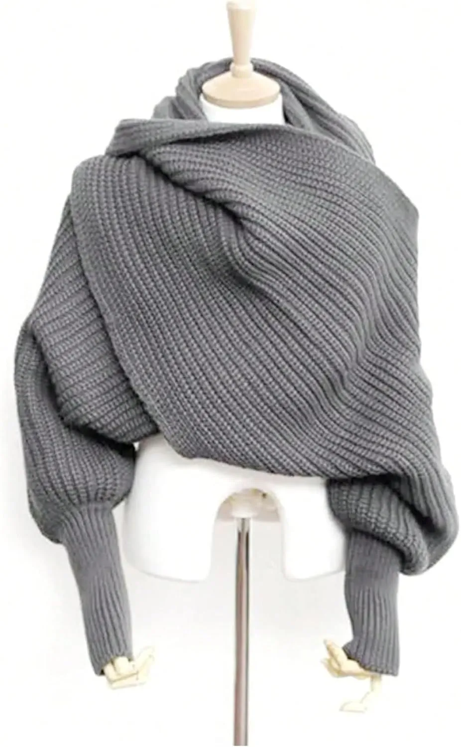 Verdusa Women's Wrap Scarfs with Sleeves Chunky Knit Shrug Sweater Tops
