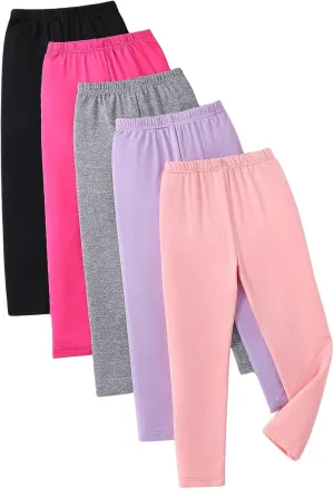 WDIRARA Girl's 5 Pack Elastic Waist Pants Casual Stretch Leggings Comfortable Bottoms Set
