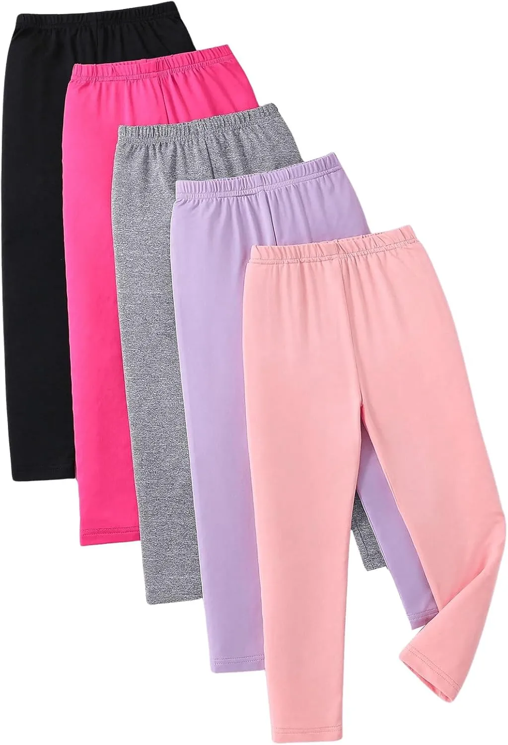 WDIRARA Girl's 5 Pack Elastic Waist Pants Casual Stretch Leggings Comfortable Bottoms Set