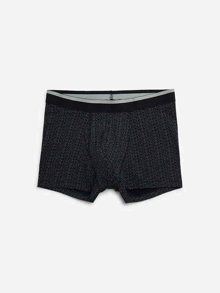 WES Lounge Black Printed Cotton Blend Trunks - Pack of 3