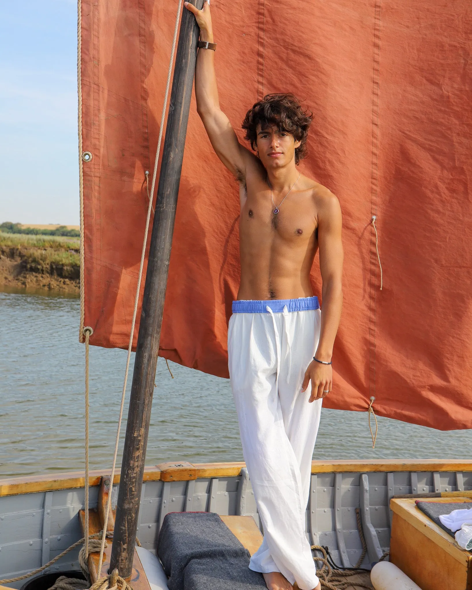 White & Blue Flipin' Linen Trouser