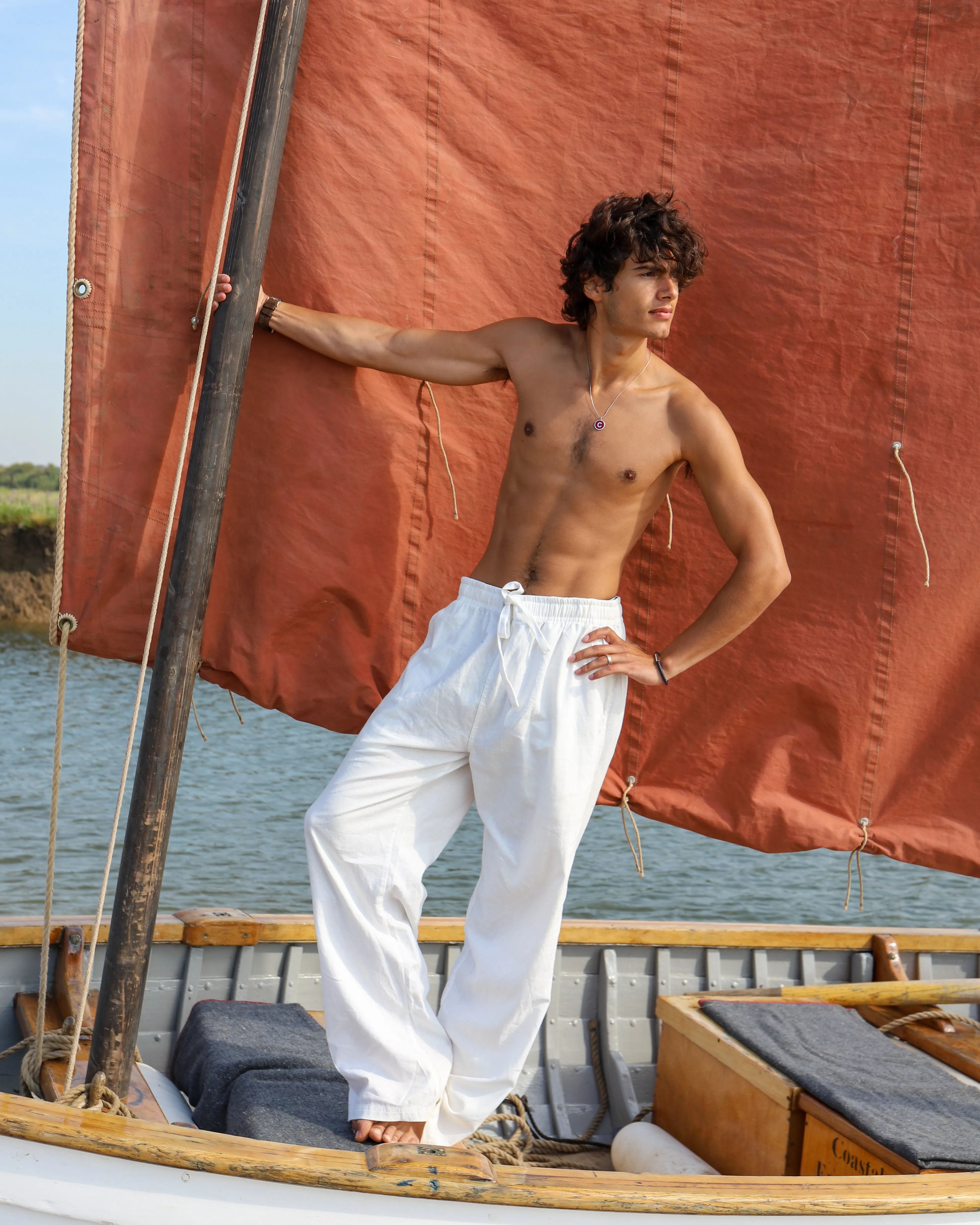 White & Blue Flipin' Linen Trouser