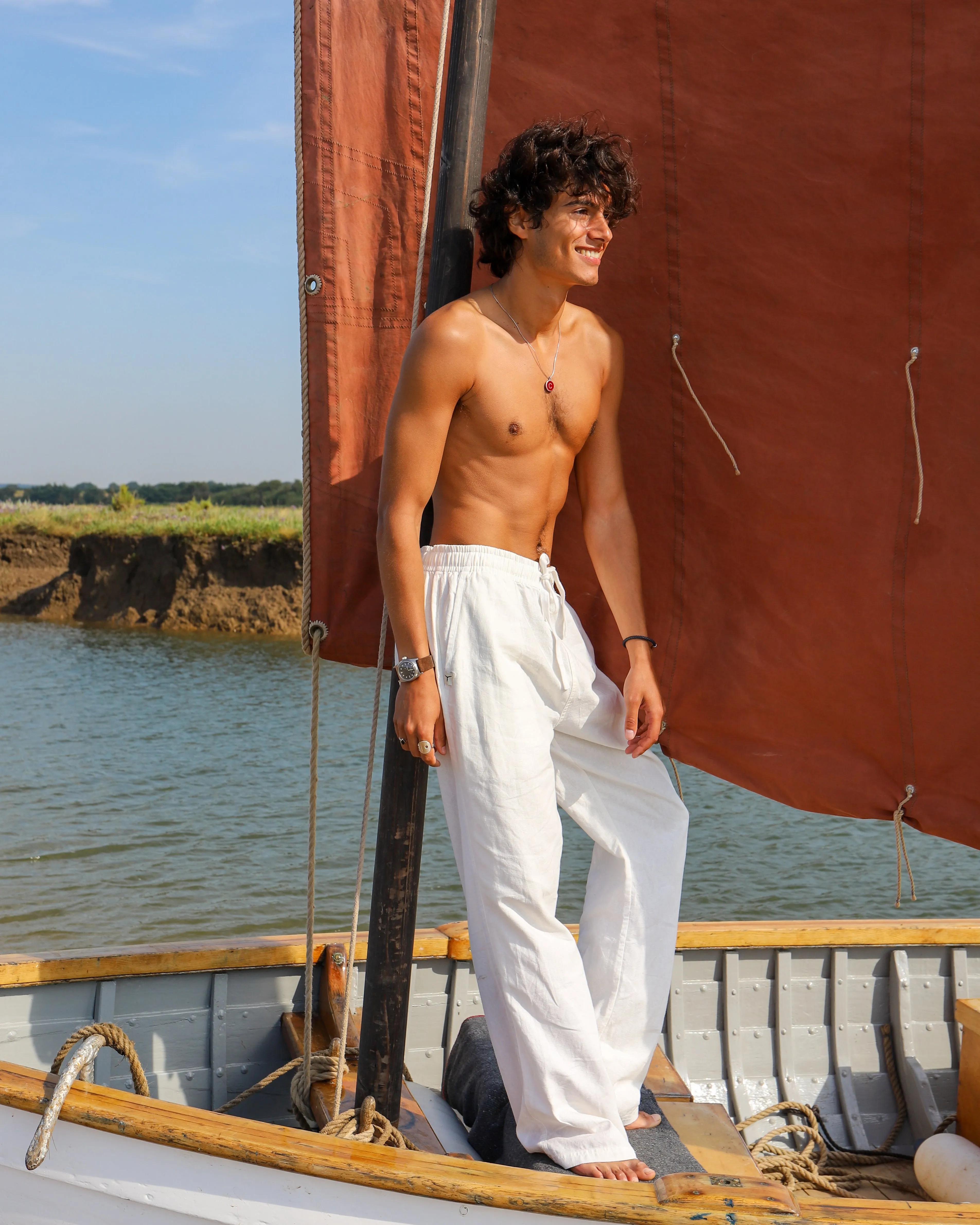 White & Blue Flipin' Linen Trouser