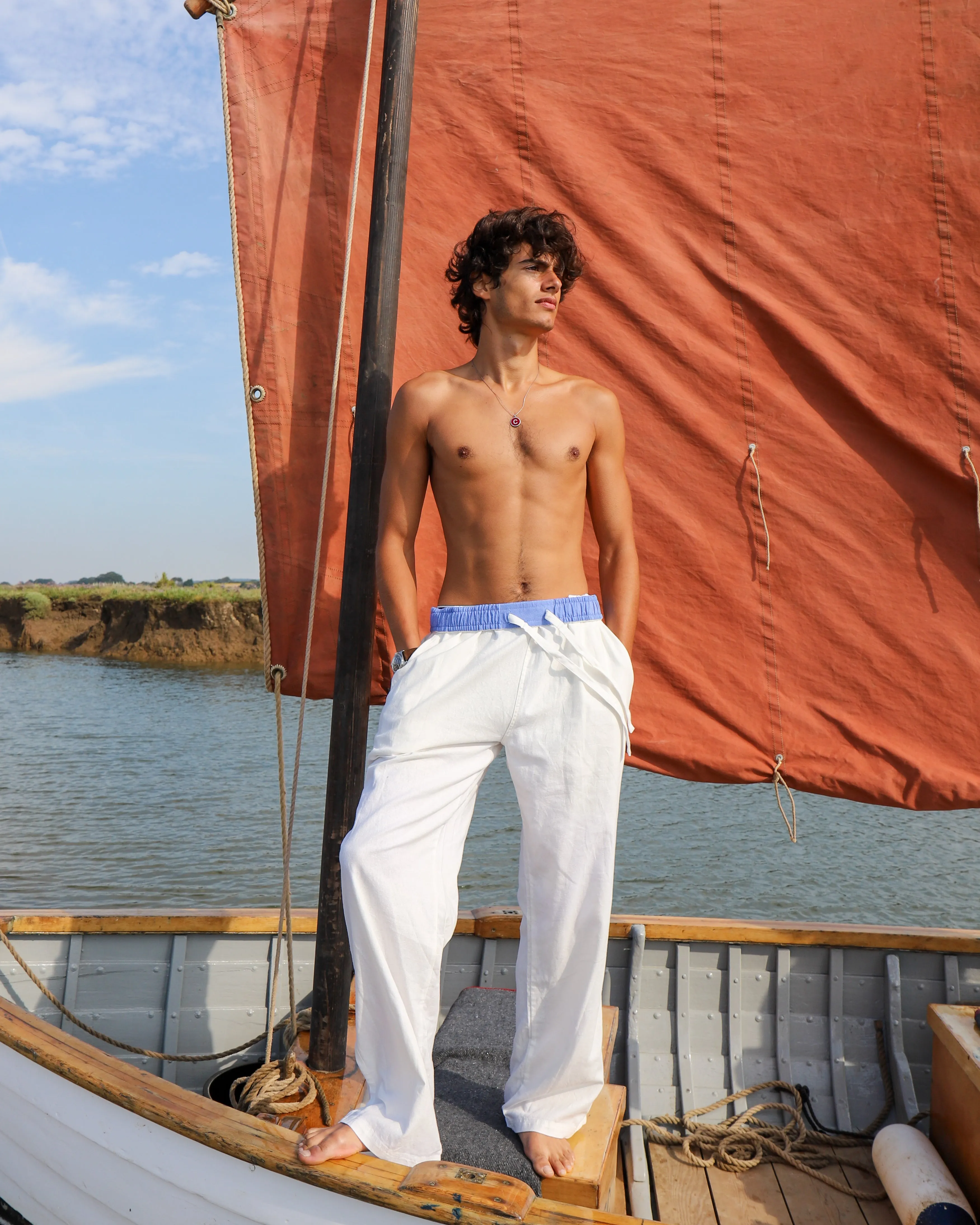 White & Blue Flipin' Linen Trouser