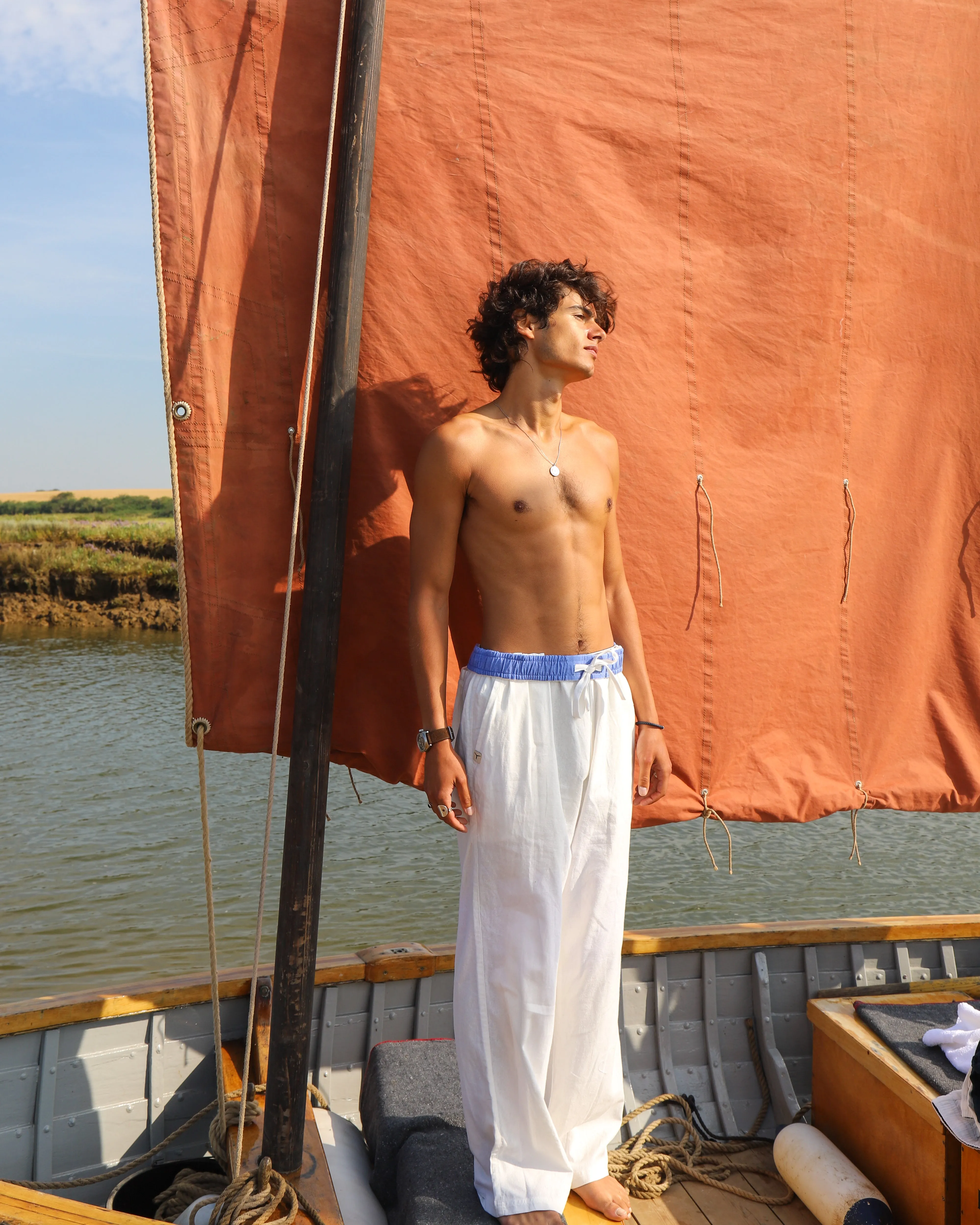 White & Blue Flipin' Linen Trouser