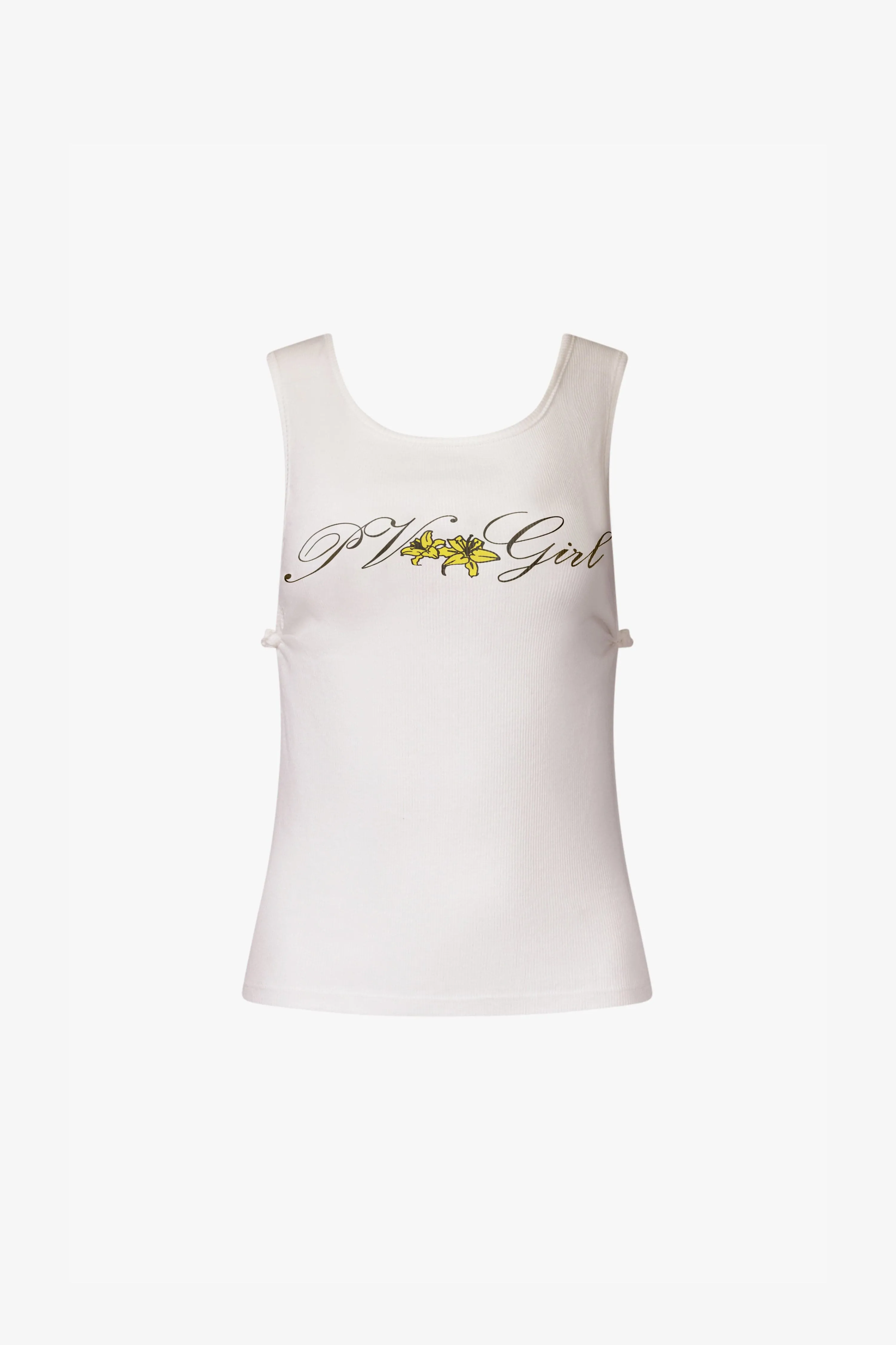 White PV Girl Knot Tank Top