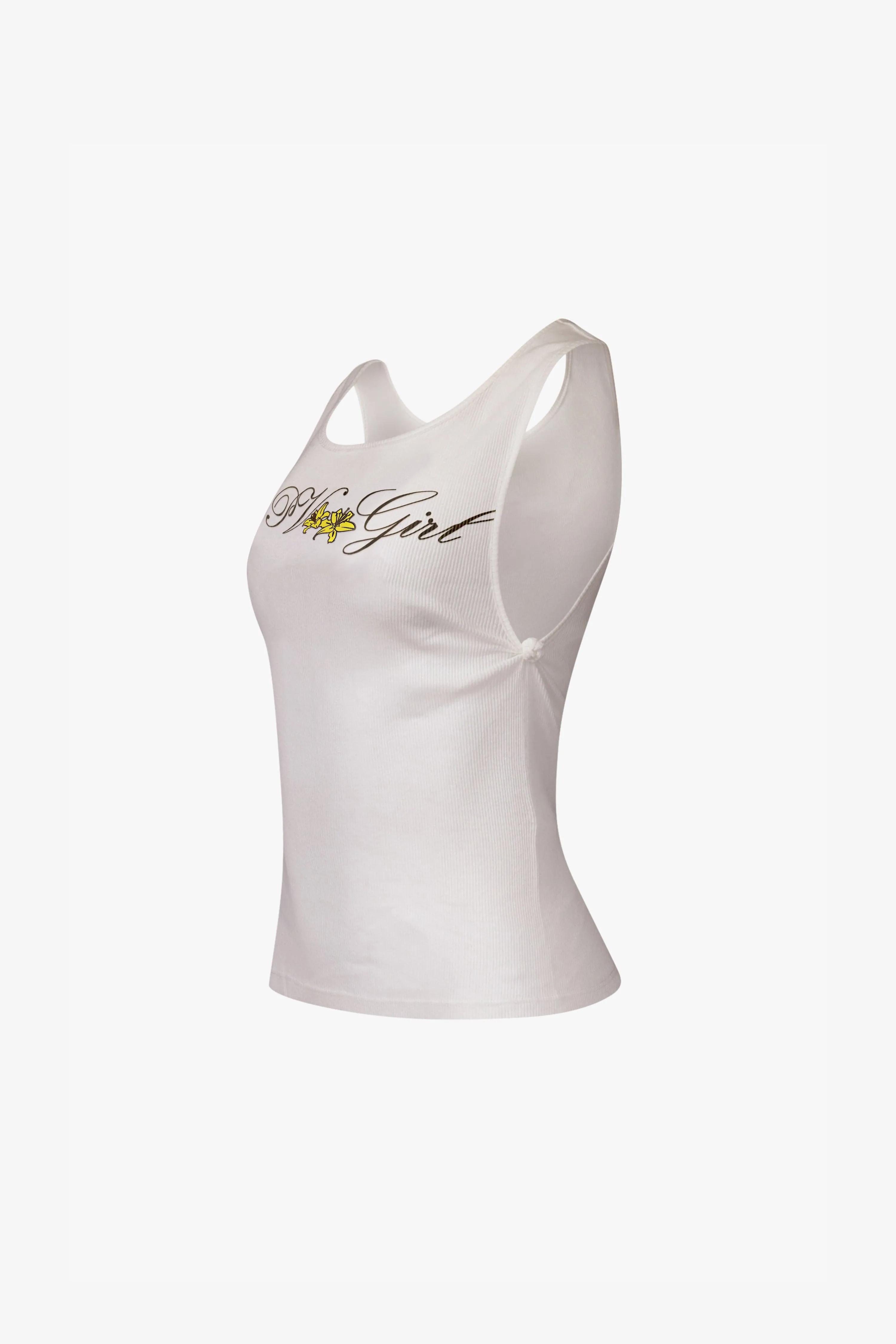 White PV Girl Knot Tank Top