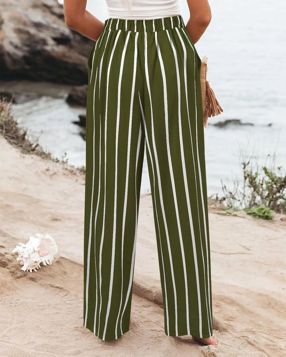 Wide Leg Dress Pants for Women Business Casual Elastic Waist Comfy Work Pants Baggy Lounge Pants Trousers with Pocket