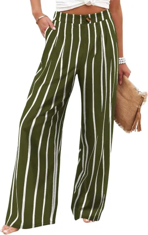 Wide Leg Dress Pants for Women Business Casual Elastic Waist Comfy Work Pants Baggy Lounge Pants Trousers with Pocket