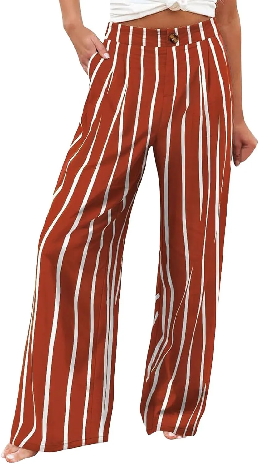 Wide Leg Dress Pants for Women Business Casual Elastic Waist Comfy Work Pants Baggy Lounge Pants Trousers with Pocket