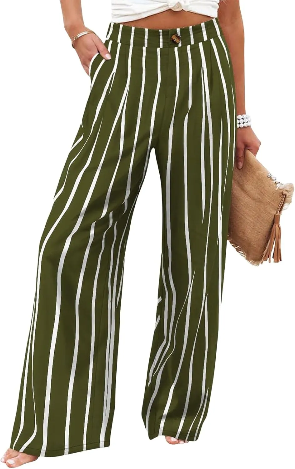 Wide Leg Dress Pants for Women Business Casual Elastic Waist Comfy Work Pants Baggy Lounge Pants Trousers with Pocket