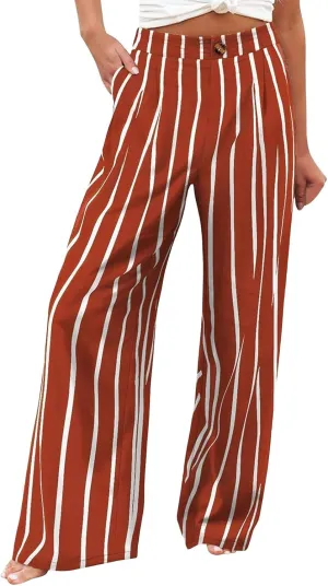 Wide Leg Dress Pants for Women Business Casual Elastic Waist Comfy Work Pants Baggy Lounge Pants Trousers with Pocket