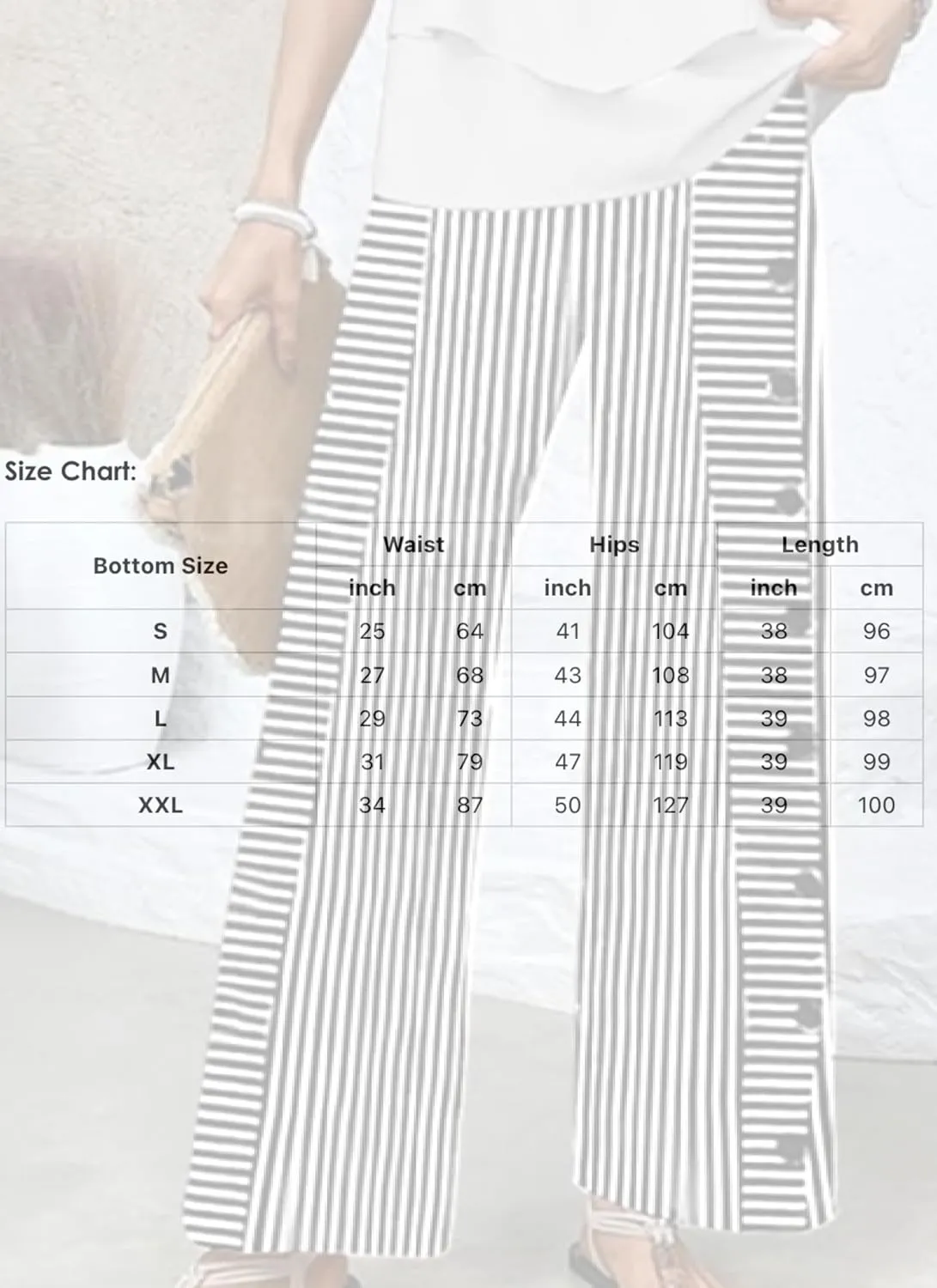 Wide Leg Pants for Women Striped Print Mid Waisted Palazzo Lounge Pants Work Casual Flowy Button Trim Beach Trousers