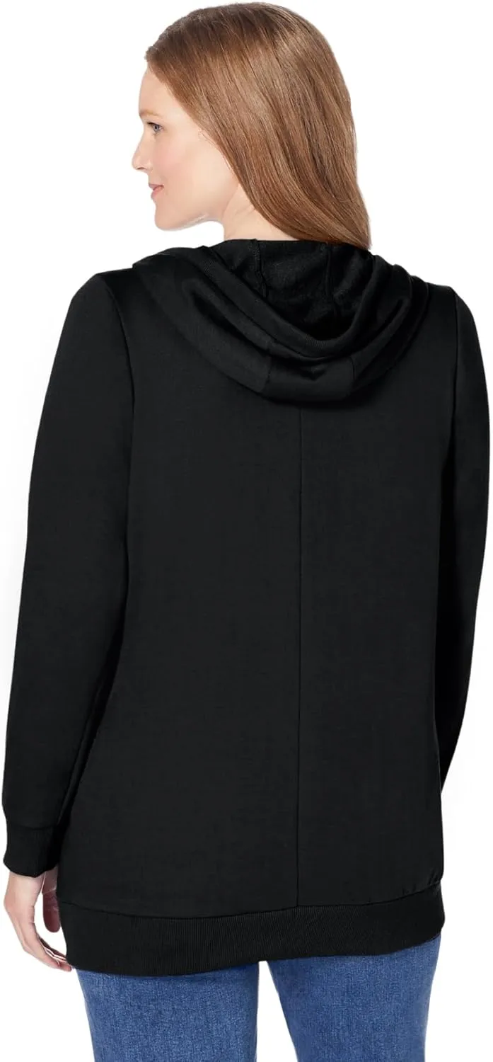 Woman Within Plus Size Zip Front Hoodie Jacket Long Oversized Fleece Jacket