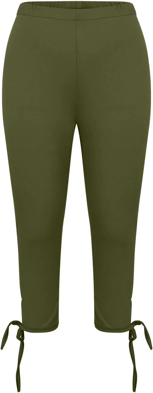 Women Capri Leggings Pants High Waist Lace Straight Leg Workout Pant Skinny Compression Comfortable Casual Trousers