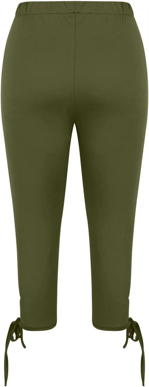 Women Capri Leggings Pants High Waist Lace Straight Leg Workout Pant Skinny Compression Comfortable Casual Trousers