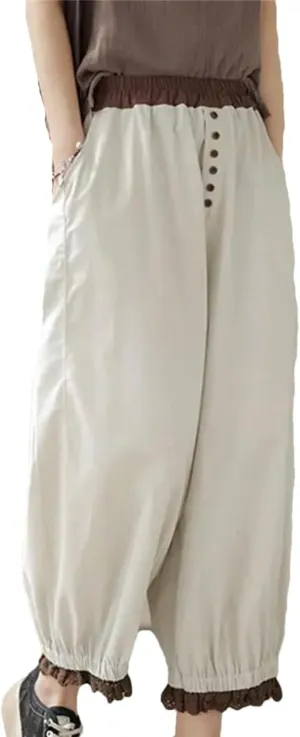 Women High Waist Harem Pants Vintage Style Loose Comfortable Pants Cotton Ankle-Length Pant