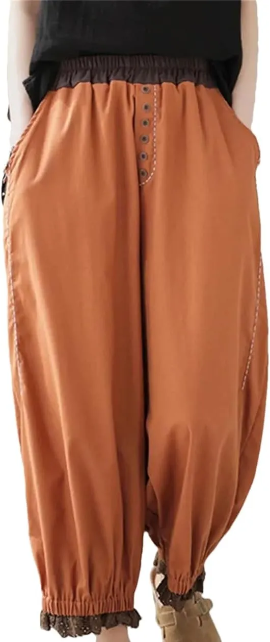 Women High Waist Harem Pants Vintage Style Loose Comfortable Pants Cotton Ankle-Length Pant