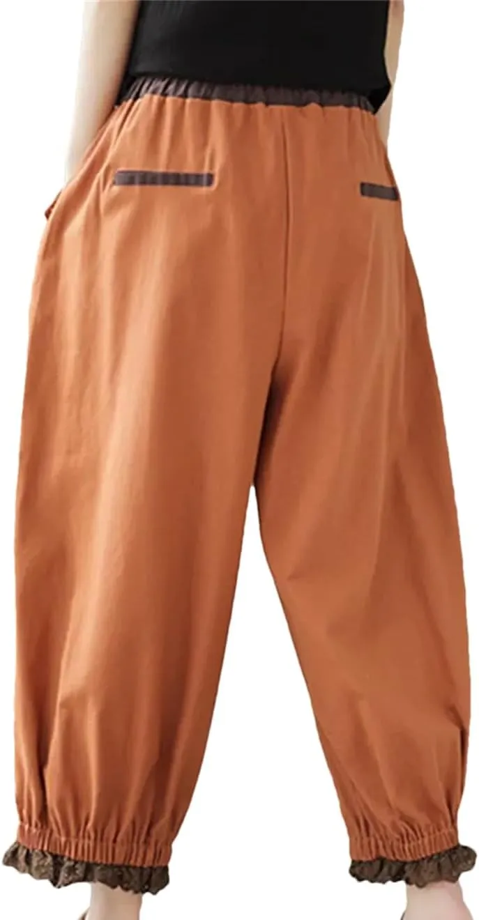Women High Waist Harem Pants Vintage Style Loose Comfortable Pants Cotton Ankle-Length Pant