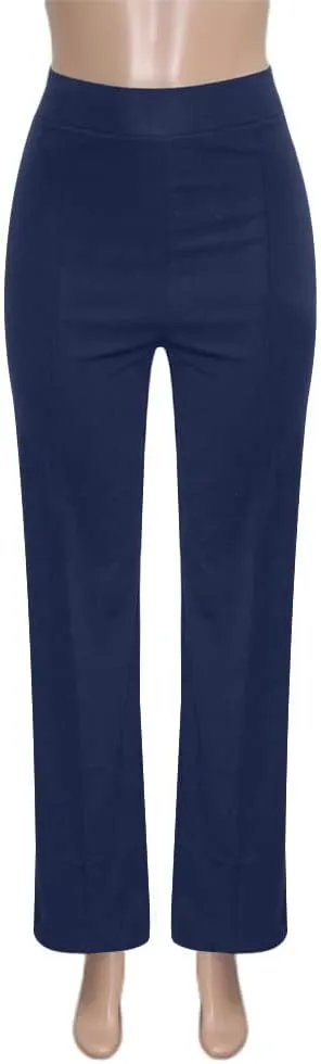 Women High Waist Straight-Leg Pants Elastic Waist Flared Trousers