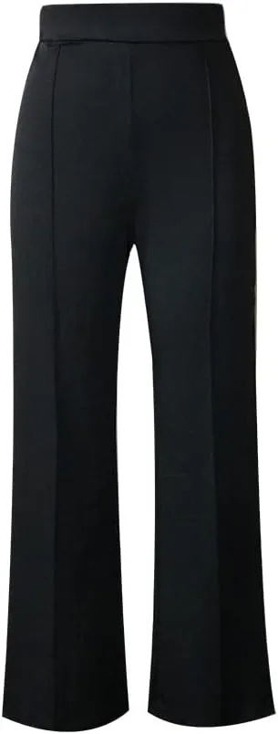 Women High Waist Straight-Leg Pants Elastic Waist Flared Trousers
