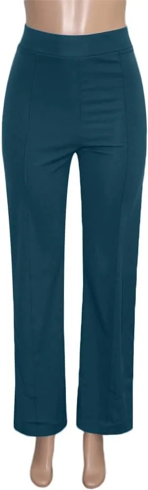 Women High Waist Straight-Leg Pants Elastic Waist Flared Trousers
