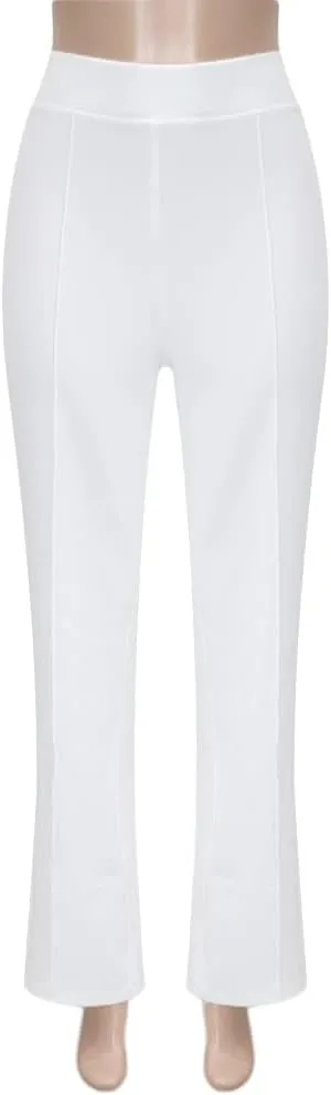 Women High Waist Straight-Leg Pants Elastic Waist Flared Trousers